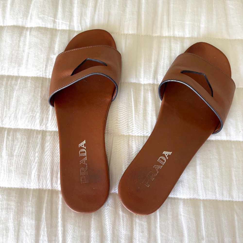 Camel-Colored PRADA slides